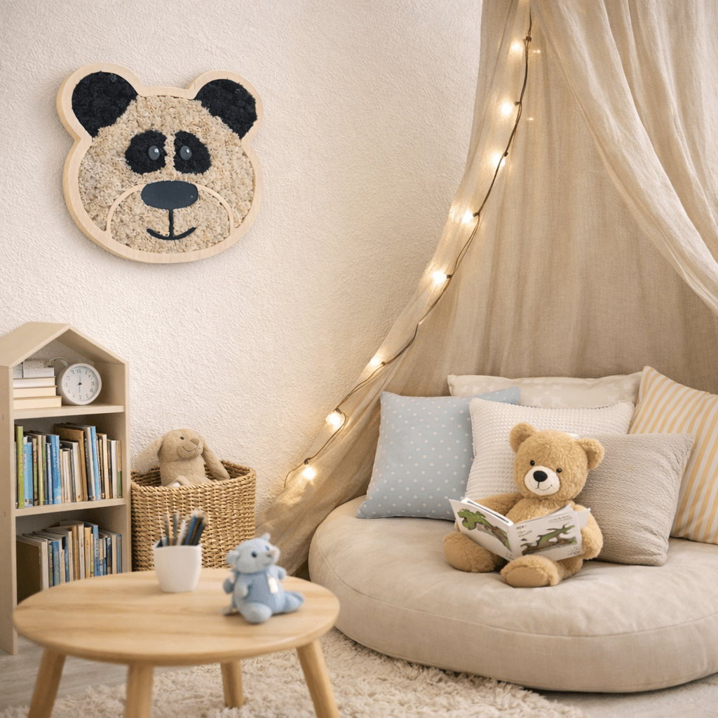 Moosbild Tiergesicht Panda mit Islandmoos