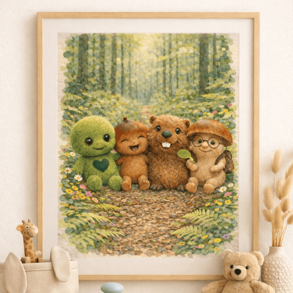 Wandbild Kinderzimmer "Moosi und seine Freunde"