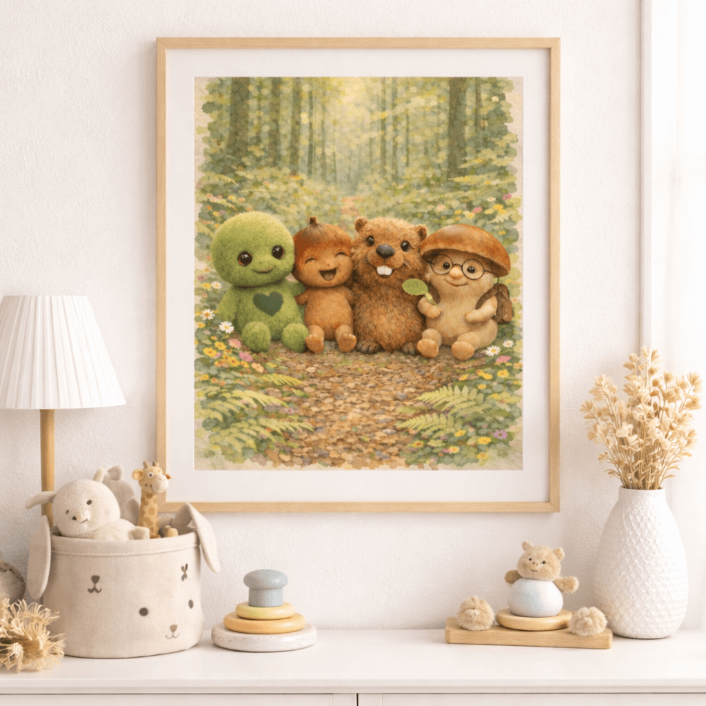 Wandbild Kinderzimmer "Moosi und seine Freunde"