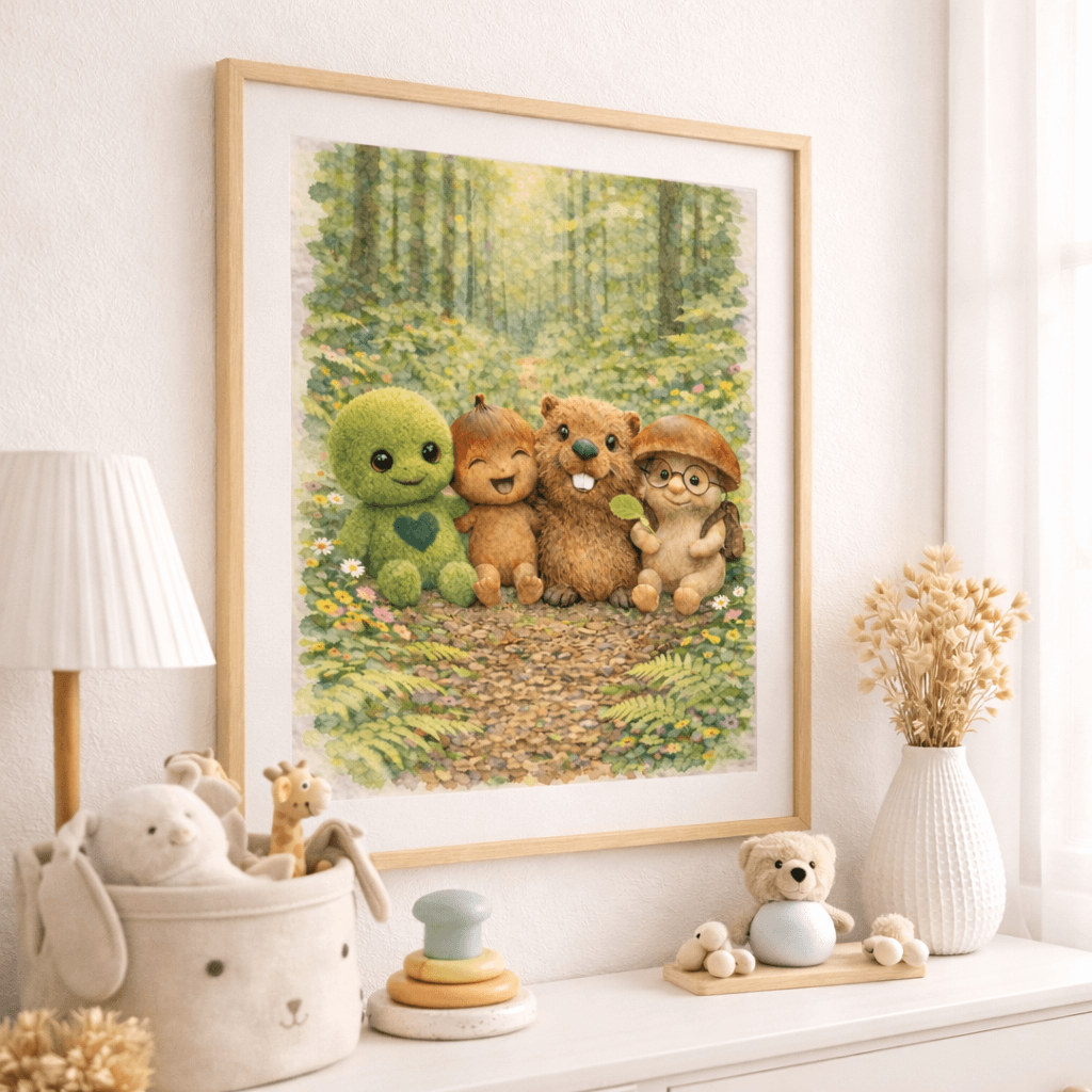 Wandbild Kinderzimmer "Moosi und seine Freunde"