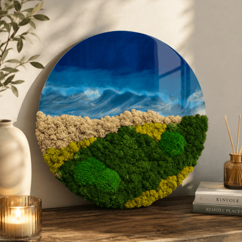 Moosbild rund mit Epoxidharz "Ocean"