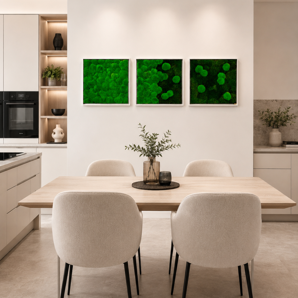 Moss picture set 3 pcs. Forest and pole moss in a solid wood frame