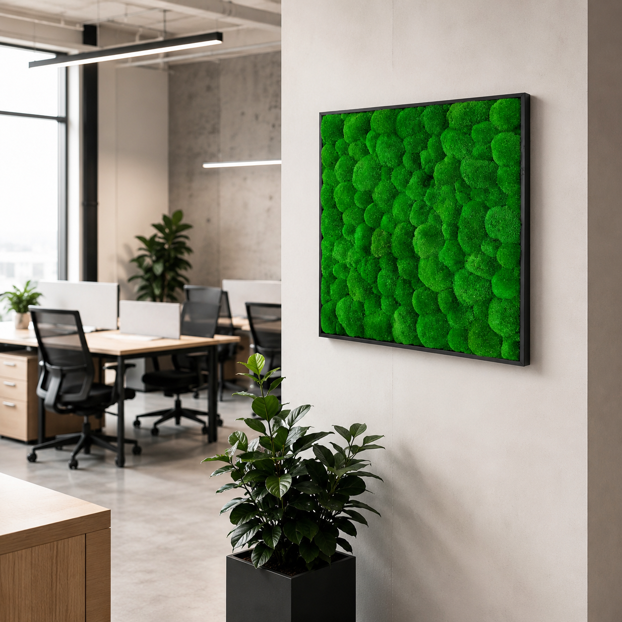 Moss picture with pole moss in a solid wood frame