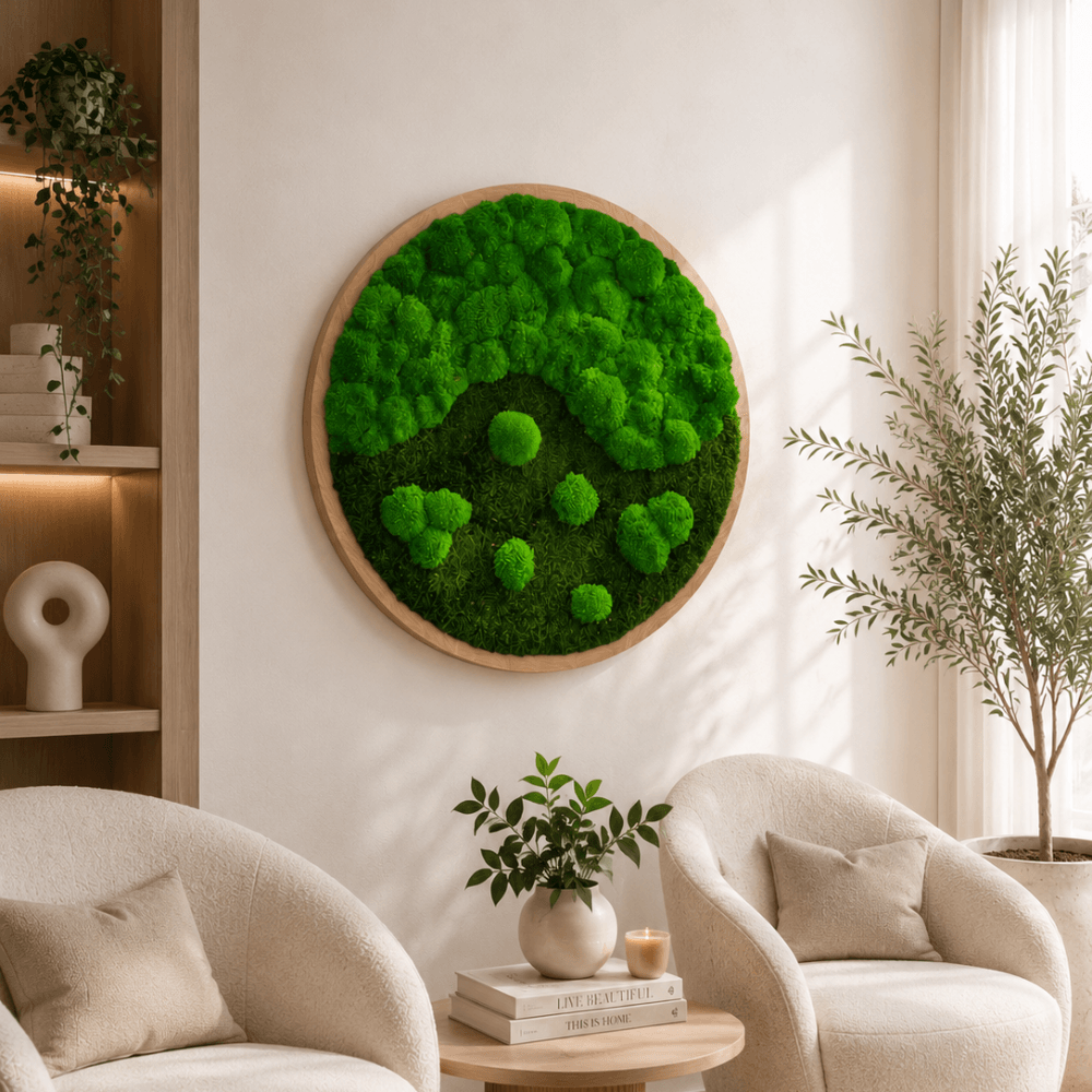 Moosbild rund mit Wald- und Kugelmoos "wave"