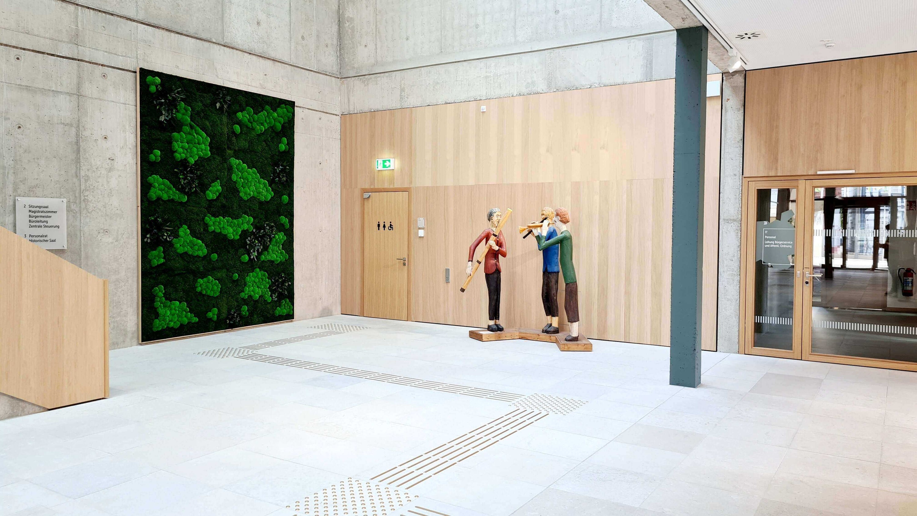 Mooswand in Korbach für den Innenraum mit Ballenmoos und Pflanzenhighlights, Mooswand im Rathaus Korbach