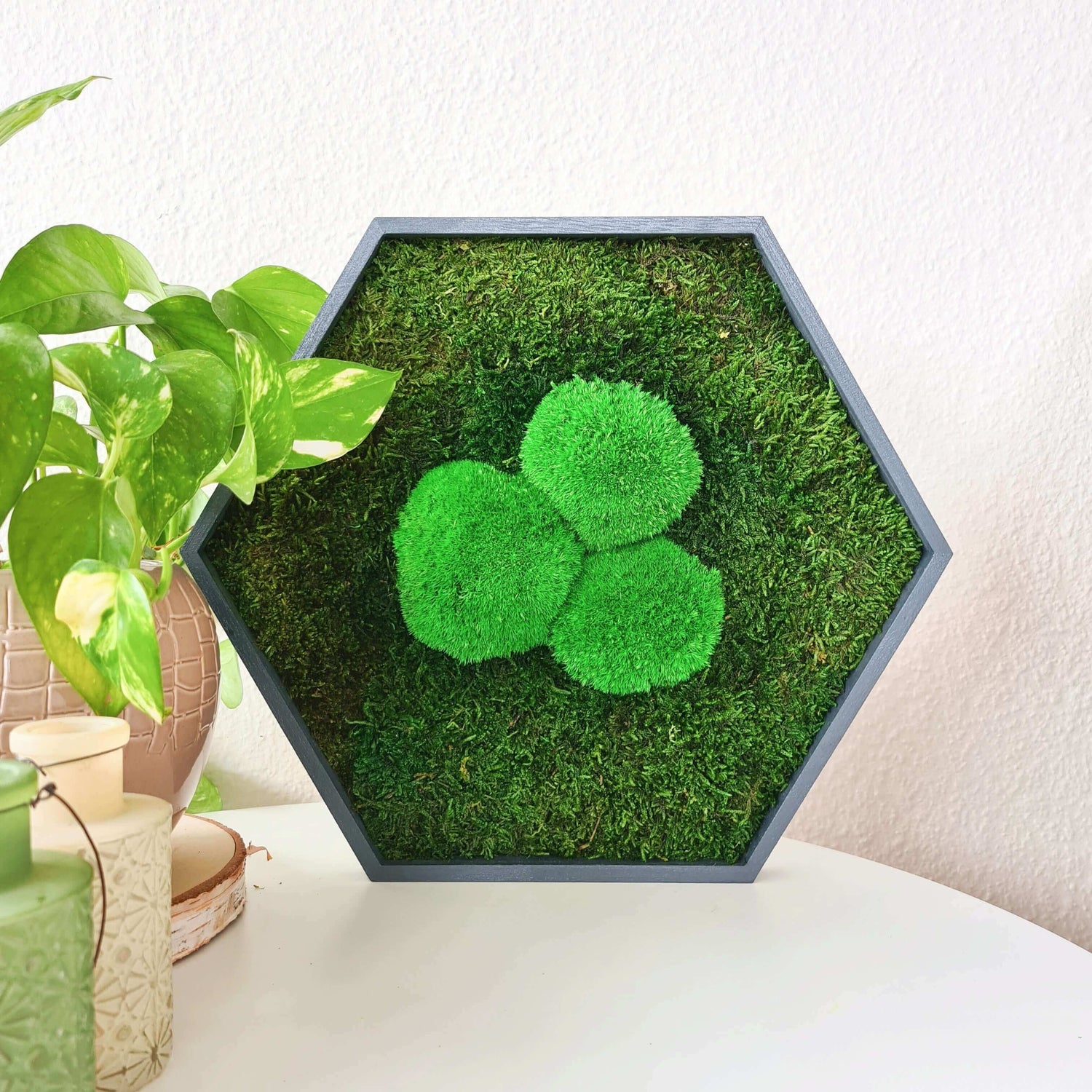 Moosbild Hexagon &quot;klassisch&quot; im Set 3teilig