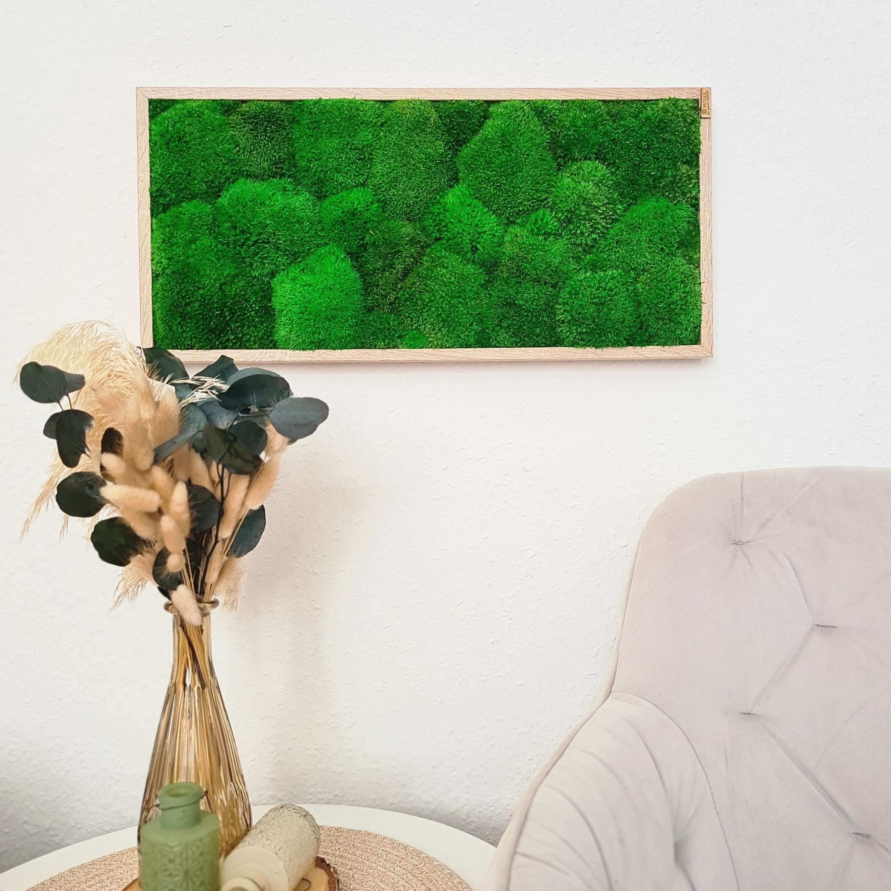 Moss picture with pole moss in a solid wood frame