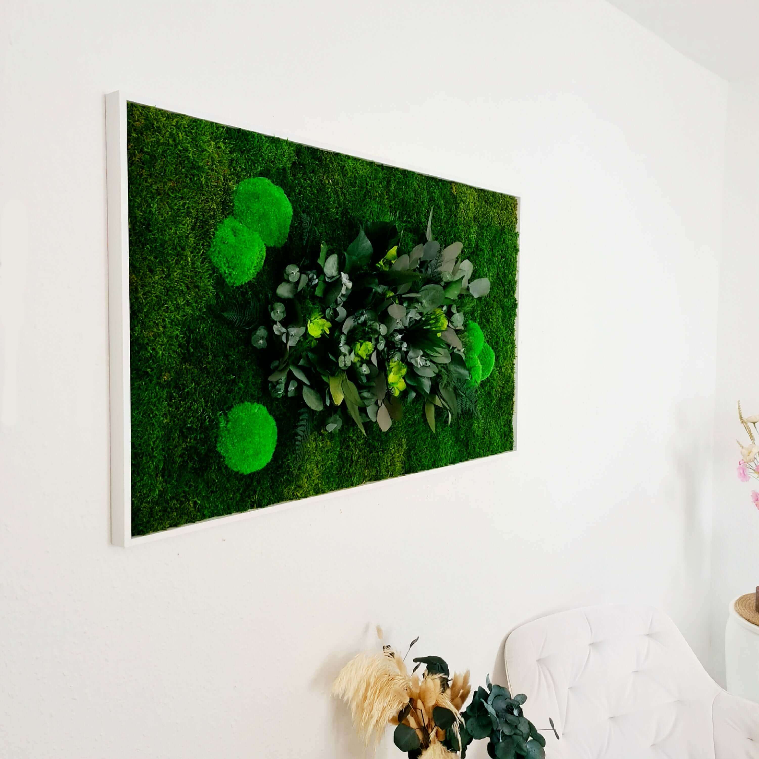 Moss picture, plant picture in solid wood frame