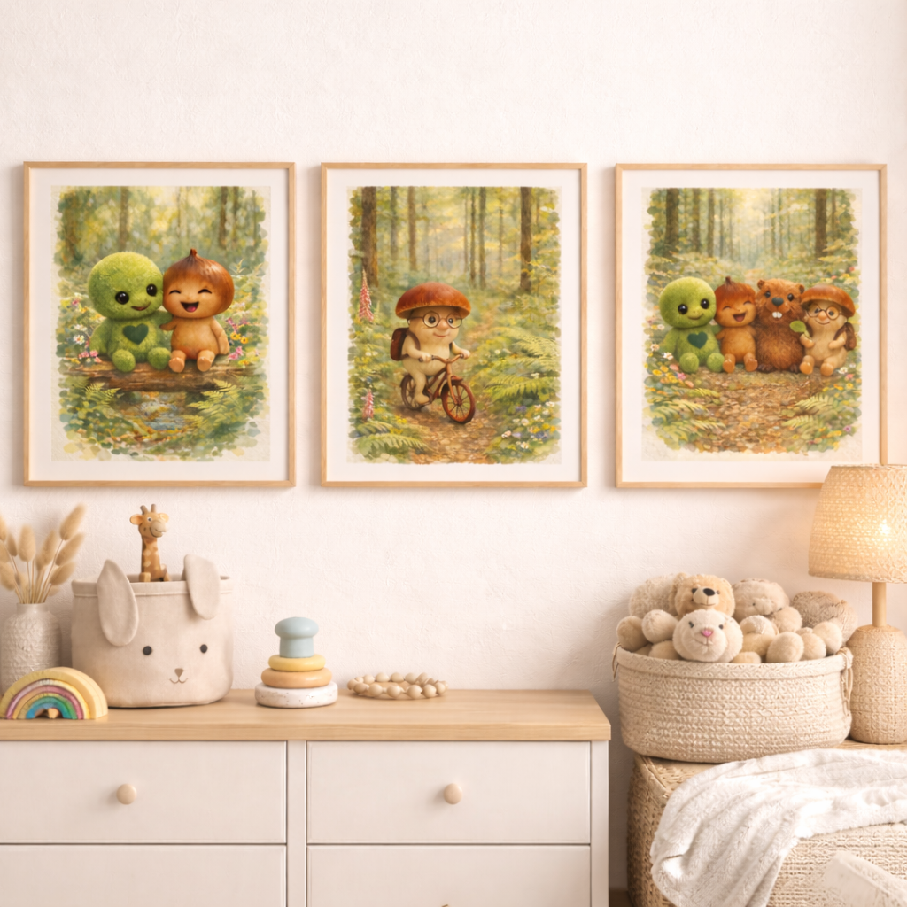 Wandbild 3er Set "Abenteuer im Mooswald"