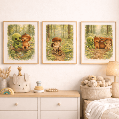 Wandbild 3er Set "Abenteuer im Mooswald"