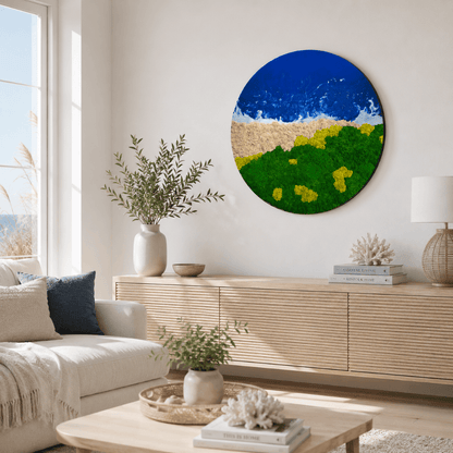 Moosbild rund mit Epoxidharz "Ocean"