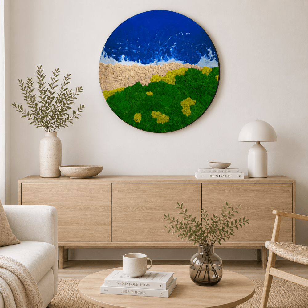 Moosbild rund mit Epoxidharz "Ocean"