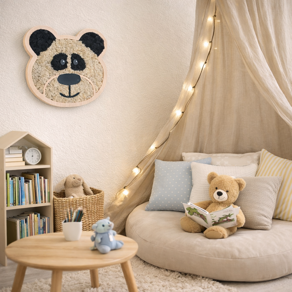 Moosbild Tiergesicht Panda mit Islandmoos