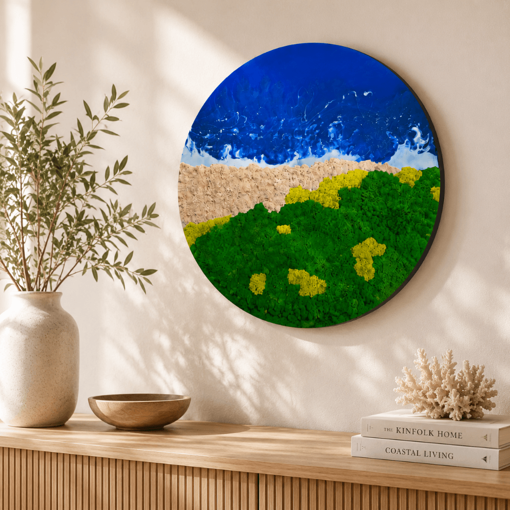 Moosbild rund mit Epoxidharz "Ocean"