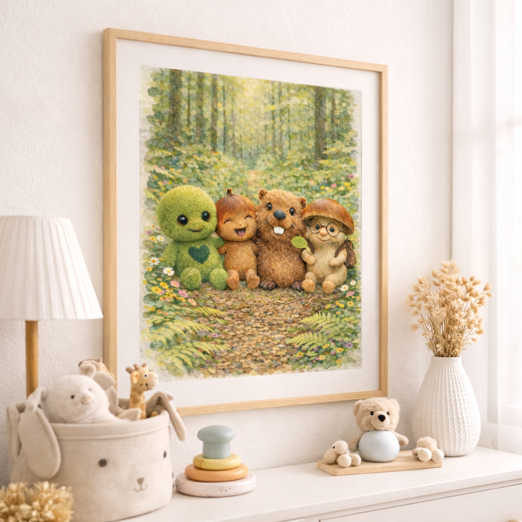 Wandbild Kinderzimmer "Moosi und seine Freunde"