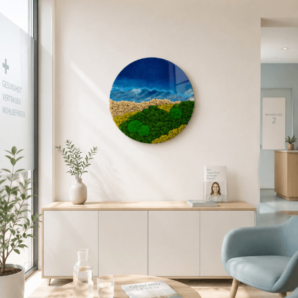 Moosbild rund mit Epoxidharz "Ocean"