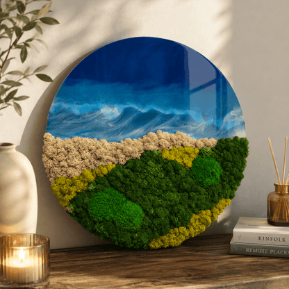 Moosbild rund mit Epoxidharz "Ocean"