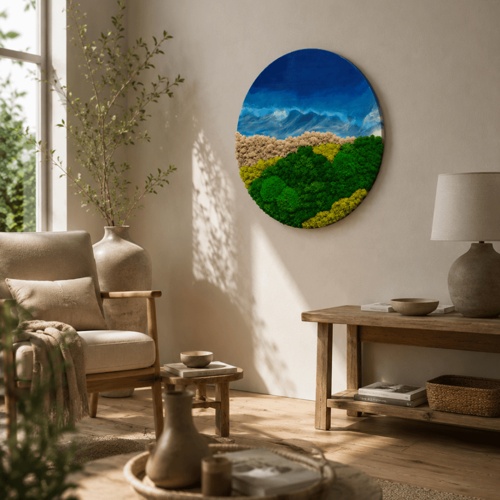 Moosbild rund mit Epoxidharz "Ocean"