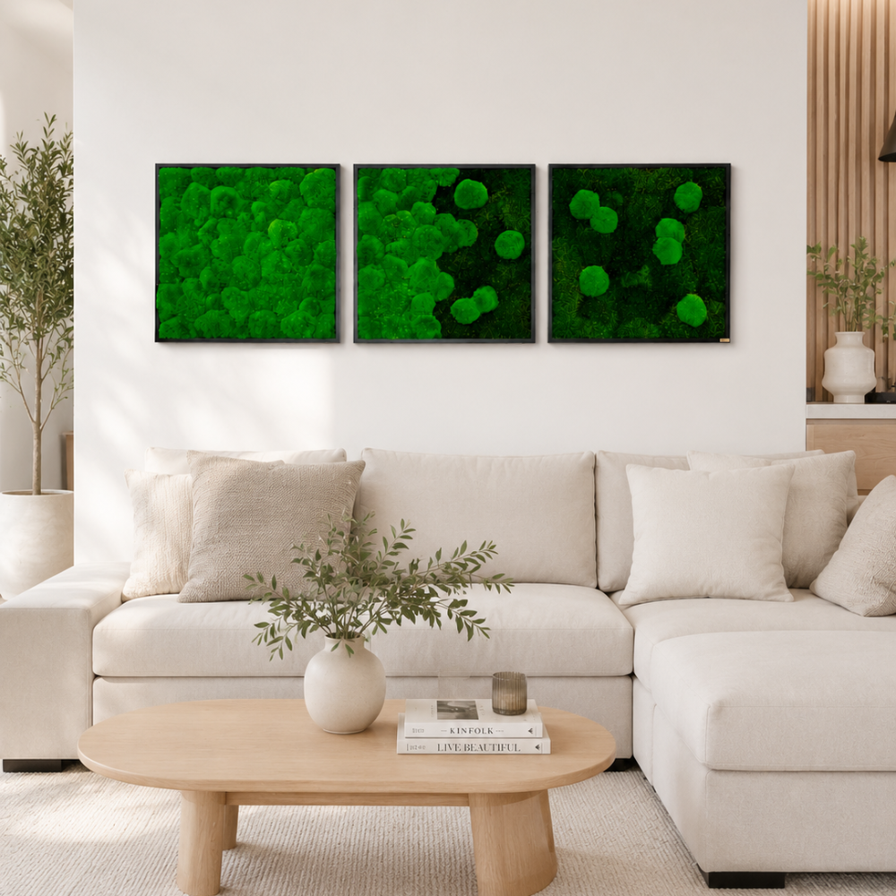 Moss picture set 3 pcs. Forest and pole moss in a solid wood frame