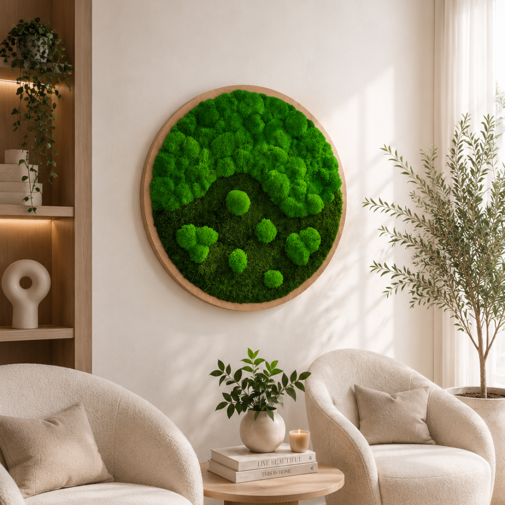 Moosbild rund mit Wald- und Kugelmoos "wave"