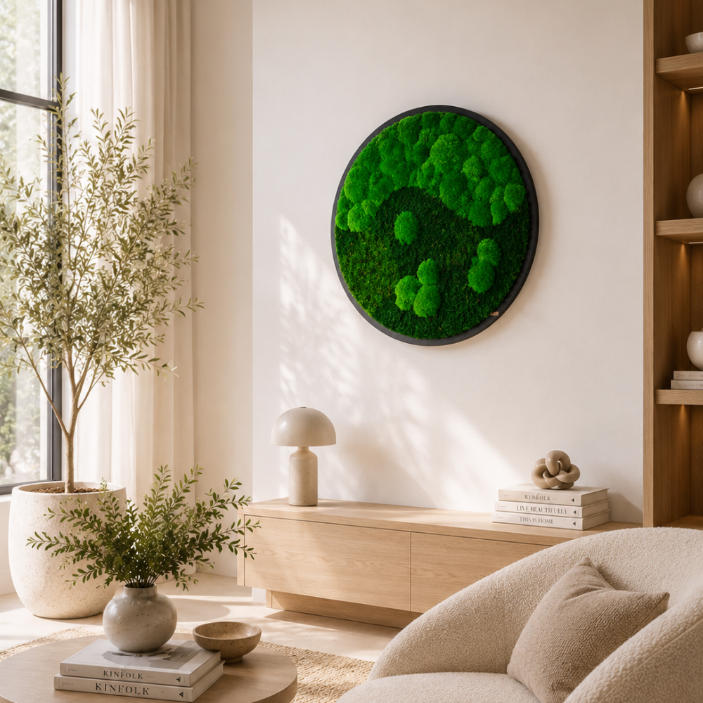 Moosbild rund mit Wald- und Kugelmoos "wave"