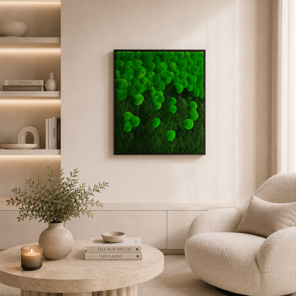 Moss picture gradient, solid wood frame