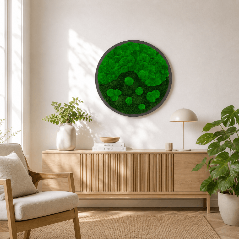 Moosbild rund mit Wald- und Kugelmoos "wave"