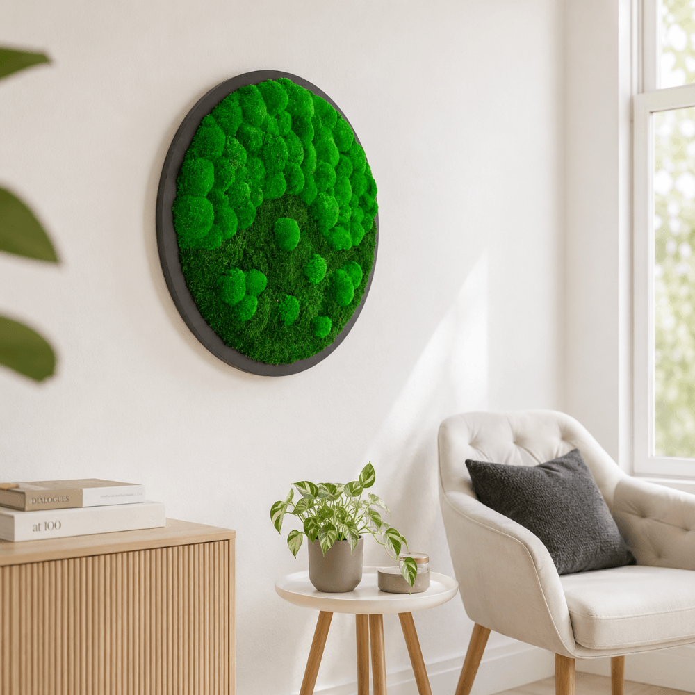 Moosbild rund mit Wald- und Kugelmoos "wave"