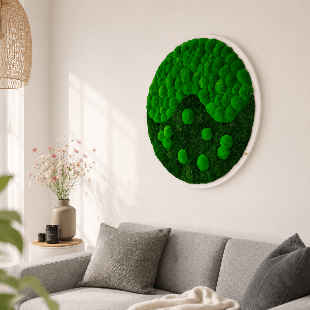 Moosbild rund mit Wald- und Kugelmoos "wave"