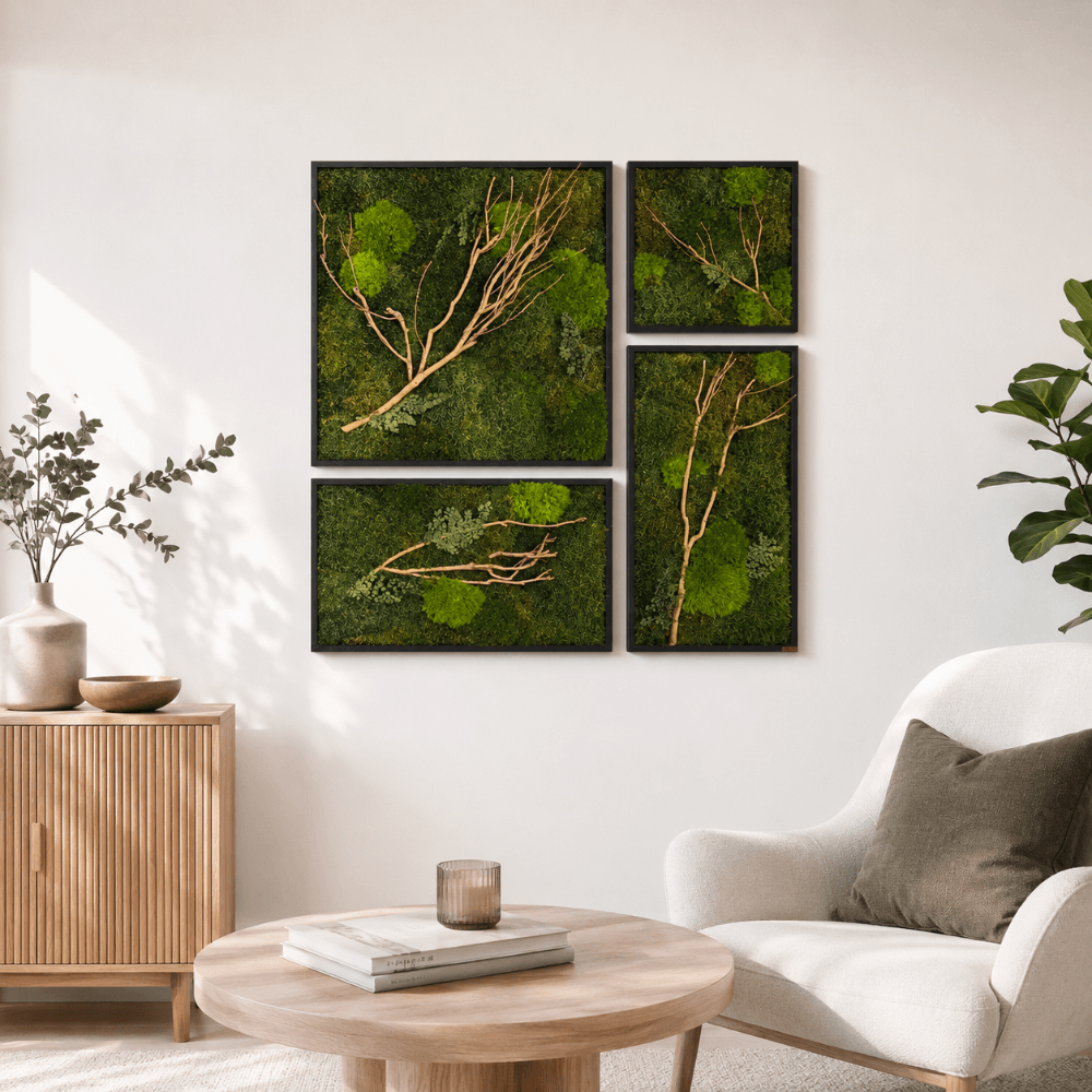 Moosbild 5er Set mit Holzzweigen