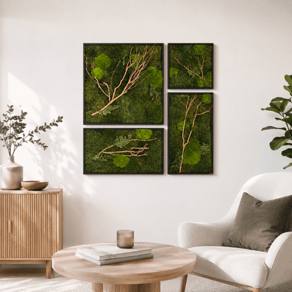 Moosbild 5er Set mit Holzzweigen