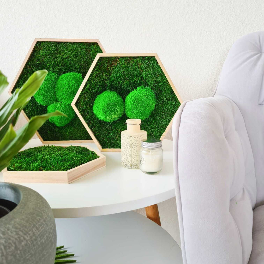 Moosbild Hexagon &quot;klassisch&quot; im Set 3teilig