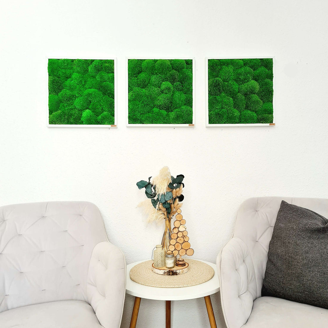 3er Set Moosbilder mit Ballenmoos in der Größe 35x35x4 cm, grüne Wandgestaltung ohne Pflege von Moser - the green wallart