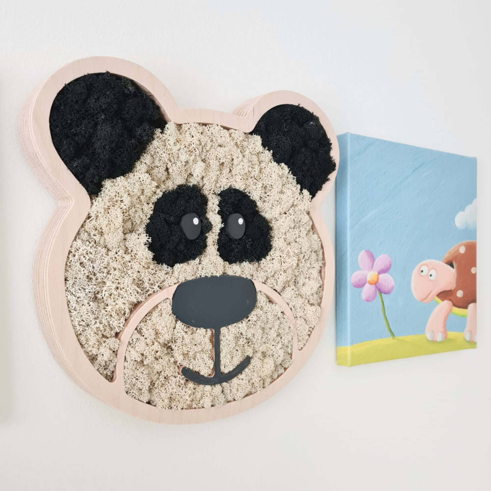 Moosbild Tiergesicht Panda mit Islandmoos