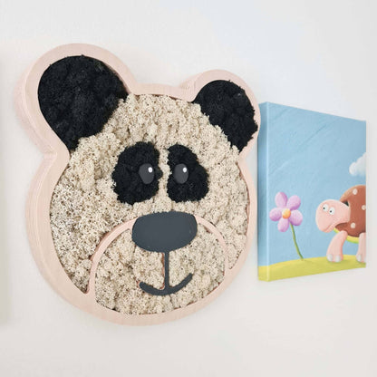 Moosbild Tiergesicht Panda mit Islandmoos