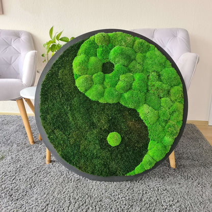 Yin Yang Moosbild 80 cm Durchmesser, Moosbild Yogastudio, Moosbild rund Yin Yang von Moser - the green wallart